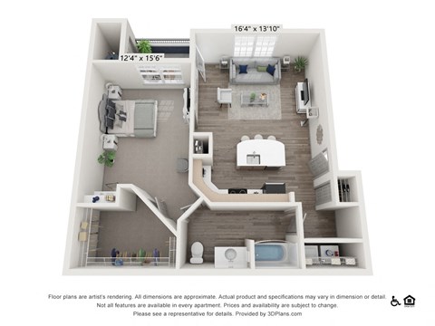 Floor plan for 1 bed, 1 bath, 842 sqft